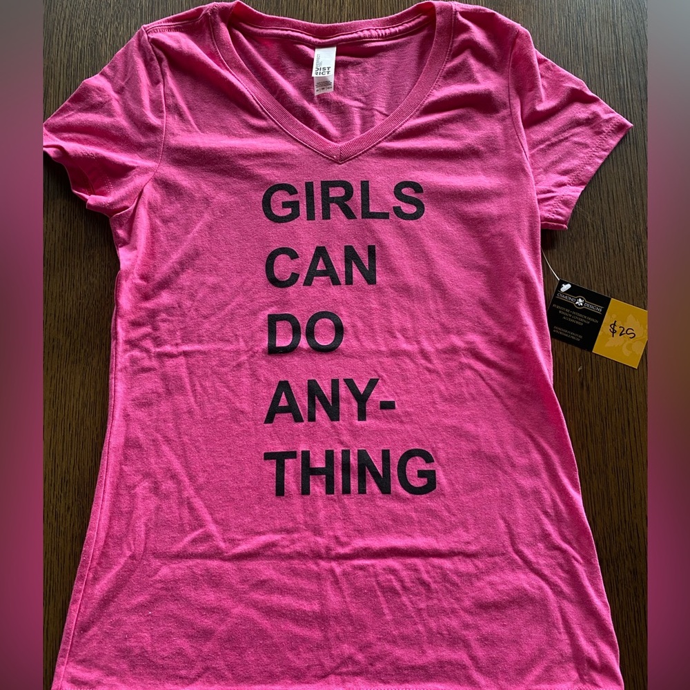 Pink Girls Can Do Anything V-Neck Tee